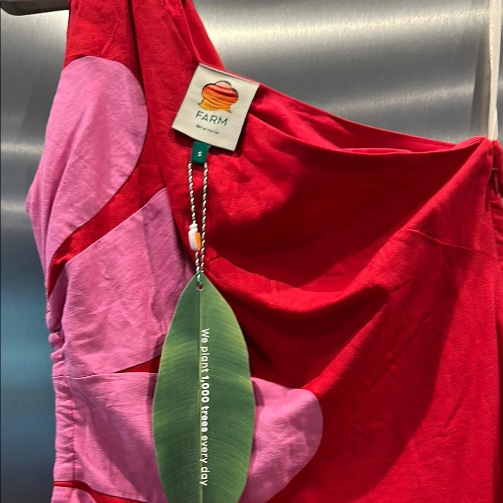 FARM Rio One Shoulder Red and Pink Dress - Picture 2 of 4